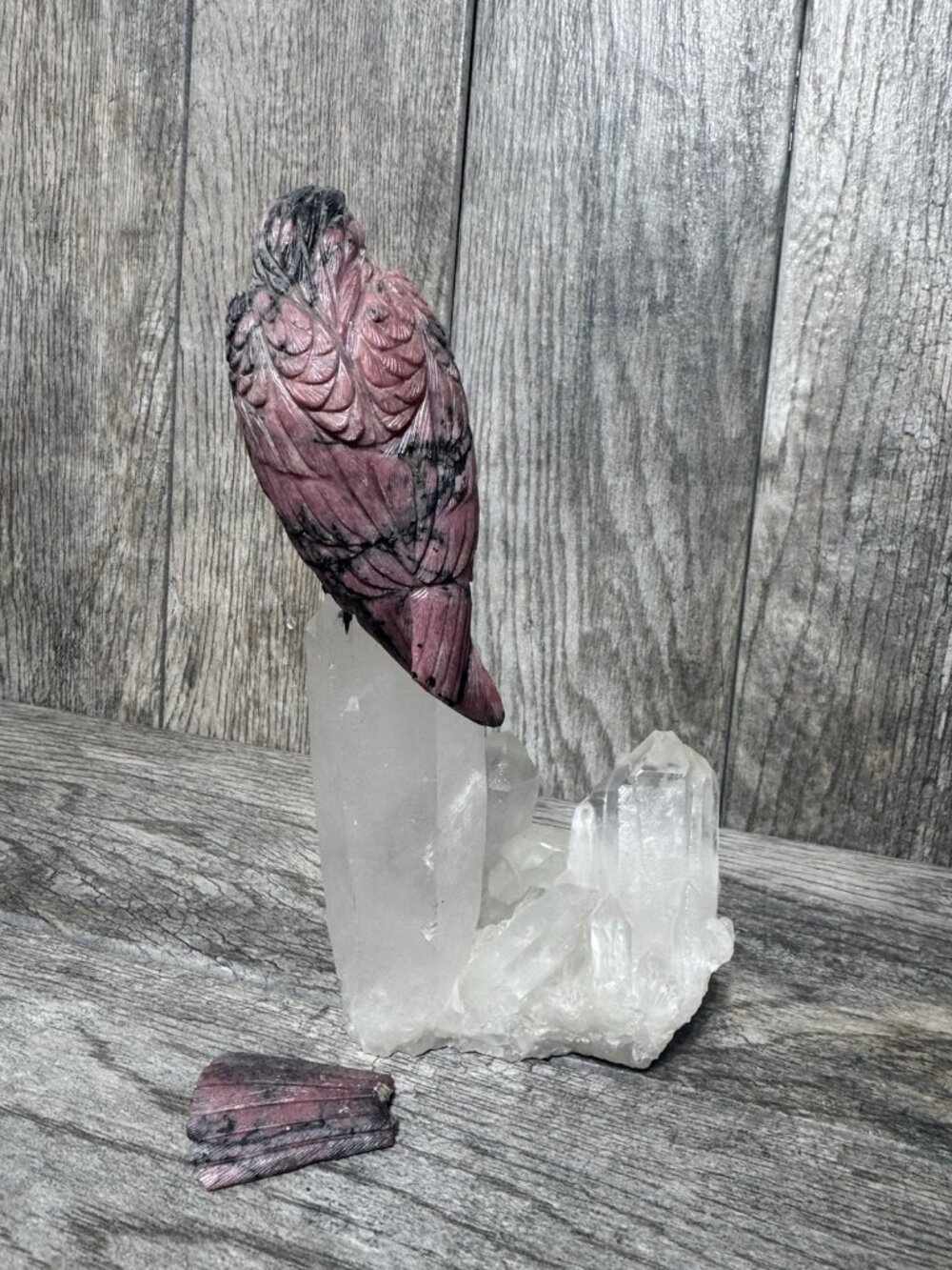 HandCarved Bird Rhodonite Crystal Quartz Damaged 3 pieces Gem Figurine 10.5” - Picture 2 of 10